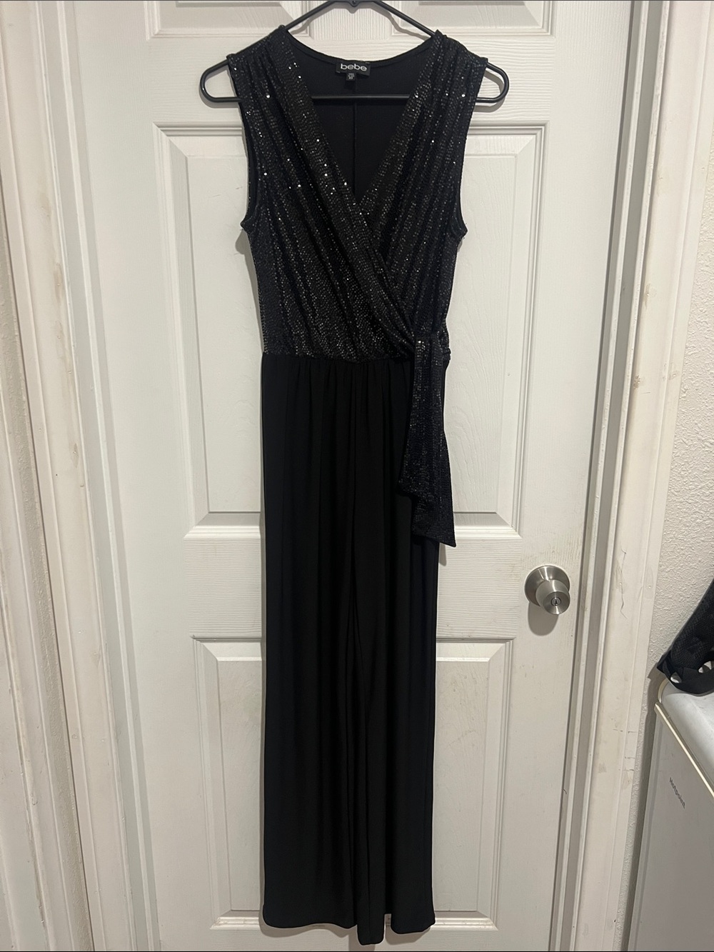 bebe Black Sparkle Surplice jumpsuit